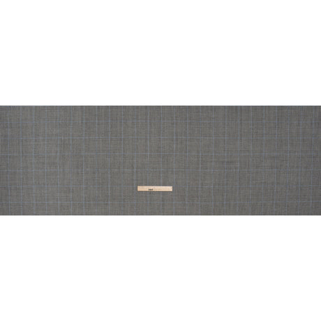 Brushed Virgin Merino Wool Twill - Black, White and Sky Blue Glen Plaid
