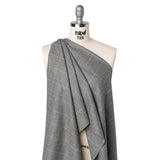 Brushed Virgin Merino Wool Twill - Black, White and Sky Blue Glen Plaid