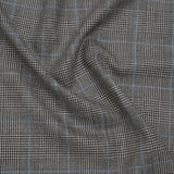 Brushed Virgin Merino Wool Twill - Black, White and Sky Blue Glen Plaid