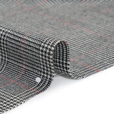 Brushed Virgin Merino Wool Twill - Black, White and Red Glen Plaid