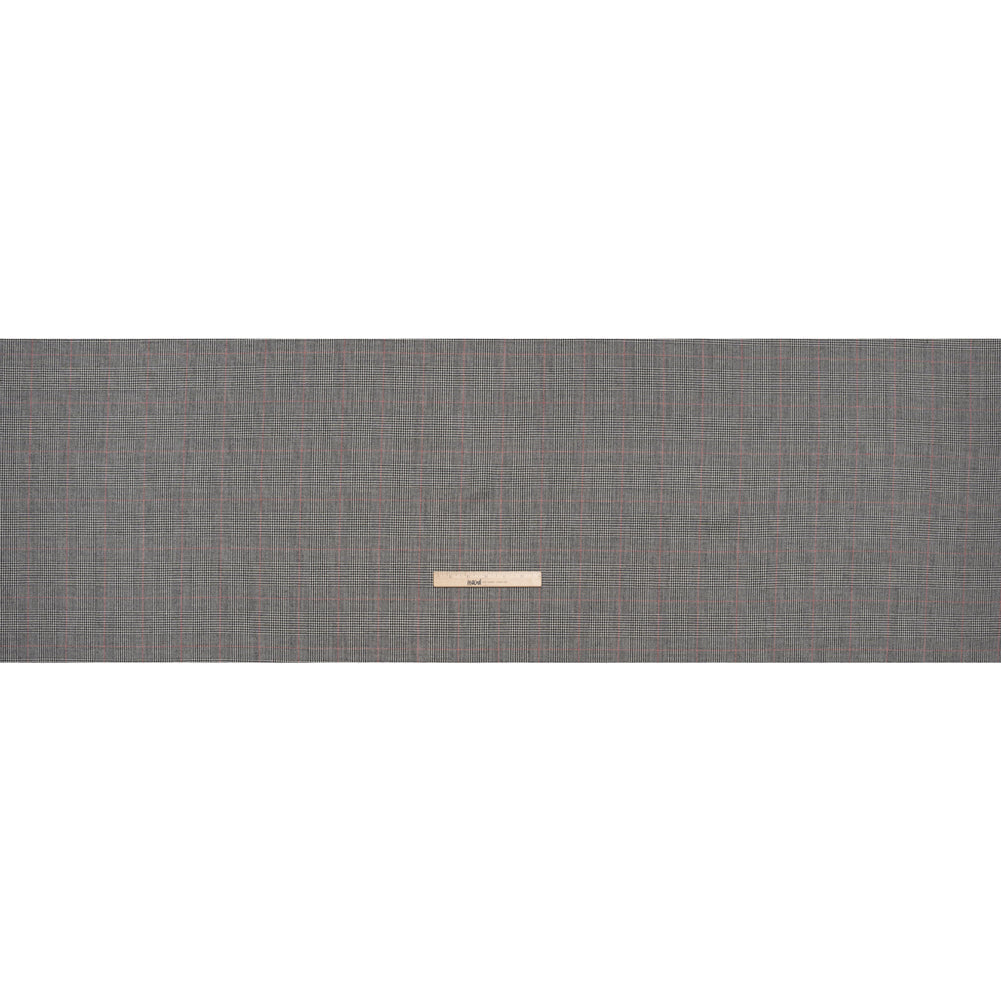 Brushed Virgin Merino Wool Twill - Black, White and Red Glen Plaid