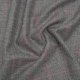 Brushed Virgin Merino Wool Twill - Black, White and Red Glen Plaid