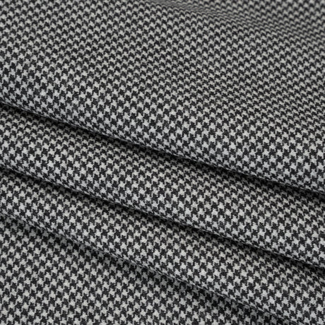 Brushed Virgin Merino Wool Twill - Black and White Little Houndstooth