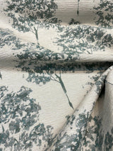 Trees Curb Appeal Chenille Upholstery Fabric - Aqua Blue, Off White Trees, 58" Width (1 Yard)