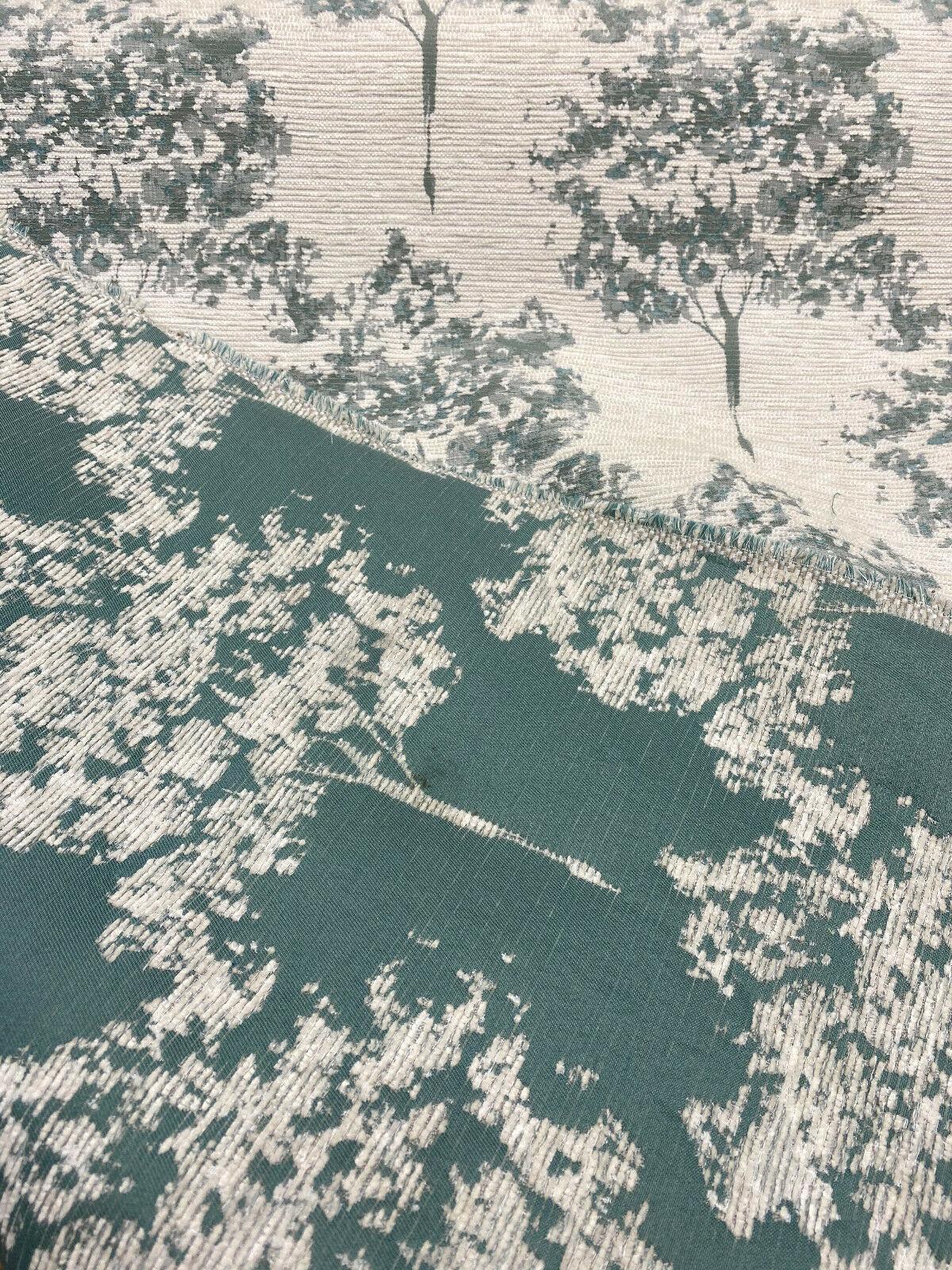 Trees Curb Appeal Chenille Upholstery Fabric - Aqua Blue, Off White Trees, 58" Width (1 Yard)