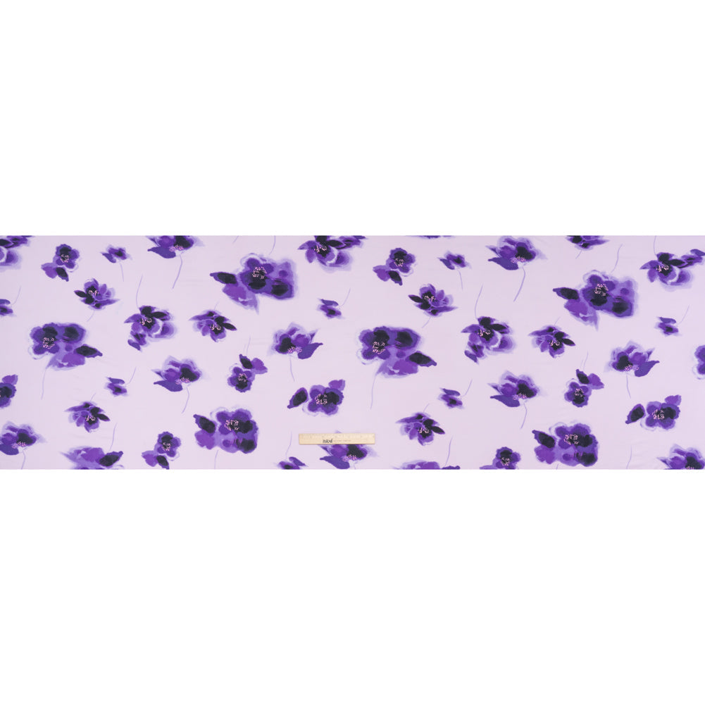 Stretch Polyester ITY Jersey - Purple and Lilac Painterly Florals - Deadstock