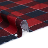Brushed Recycled Polyester Jersey - Red and Navy Blue Twill Plaid - Deadstock