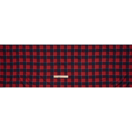 Brushed Recycled Polyester Jersey - Red and Navy Blue Twill Plaid - Deadstock