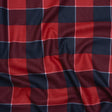 Brushed Recycled Polyester Jersey - Red and Navy Blue Twill Plaid - Deadstock