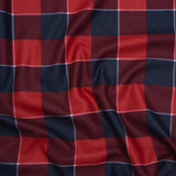 Brushed Recycled Polyester Jersey - Red and Navy Blue Twill Plaid - Deadstock