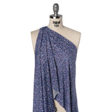 Stretch Polyester ITY Jersey - Blue, Periwinkle and Pink Explosion of Hearts - Deadstock