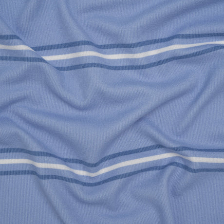 Brushed Stretch Polyester Sweater Knit - Country Blue and White Stripes - Deadstock