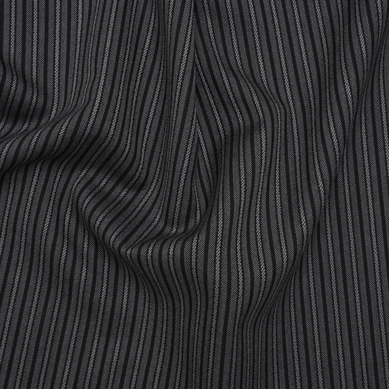 Wool Dobby Suiting - Black and Gray Stripes - Deadstock