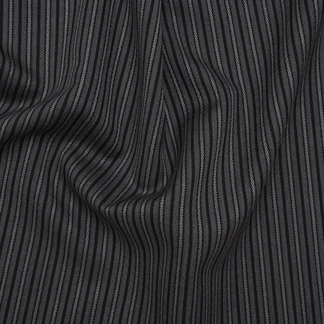 Wool Dobby Suiting - Black and Gray Stripes - Deadstock