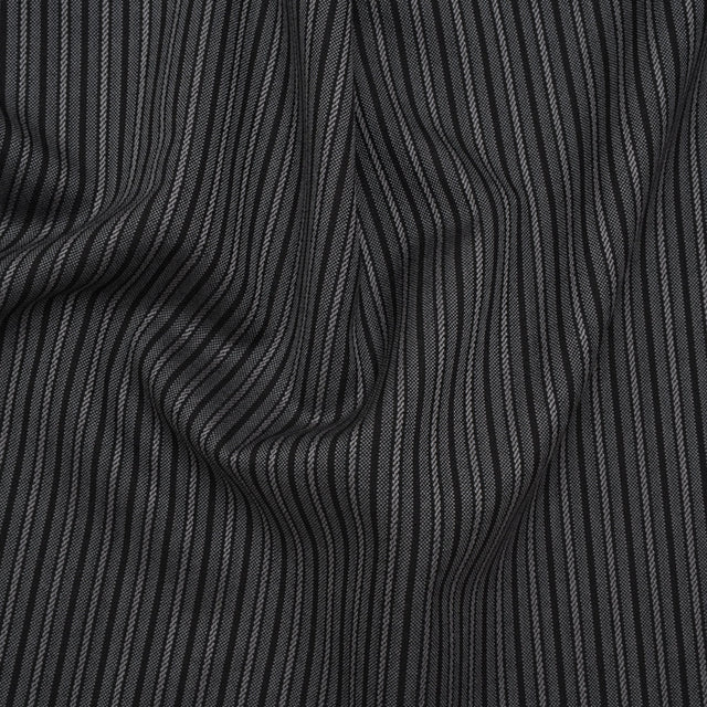 Wool Dobby Suiting - Black and Gray Stripes - Deadstock