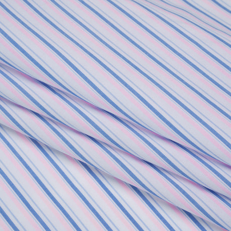 Cotton Shirting - Light Blue, Baby Pink and White Stripes - Deadstock