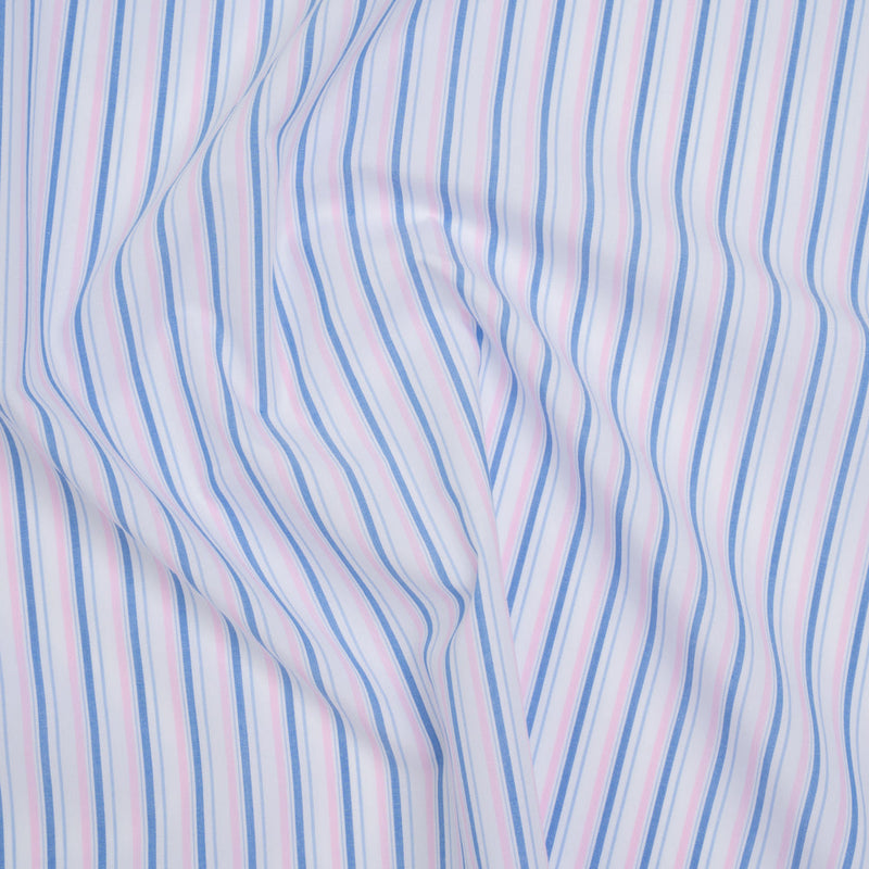 Cotton Shirting - Light Blue, Baby Pink and White Stripes - Deadstock
