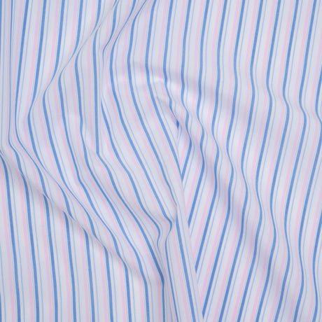 Cotton Shirting - Light Blue, Baby Pink and White Stripes - Deadstock
