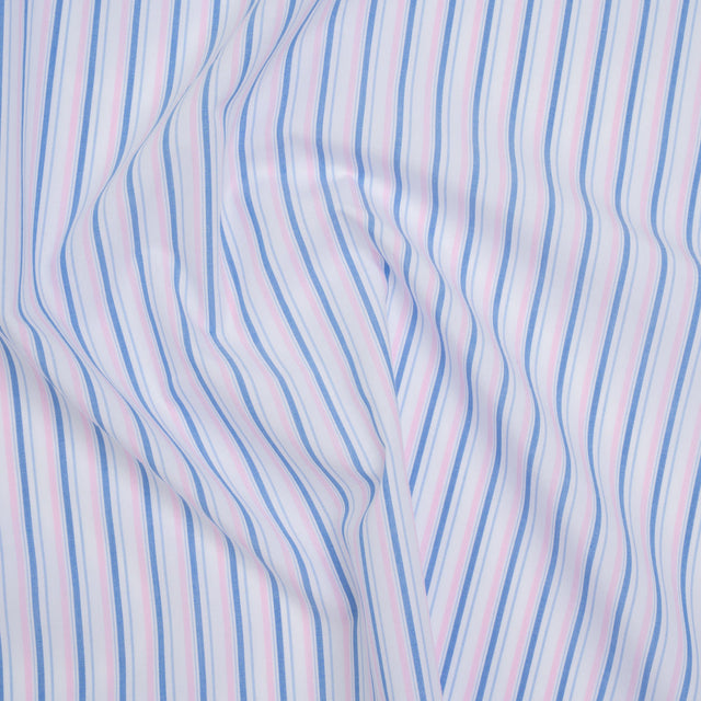 Cotton Shirting - Light Blue, Baby Pink and White Stripes - Deadstock
