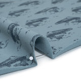 Cotton Pique Knit Print - Navy and Dusty Blue Whales - Deadstock