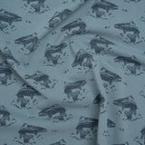 Cotton Pique Knit Print - Navy and Dusty Blue Whales - Deadstock