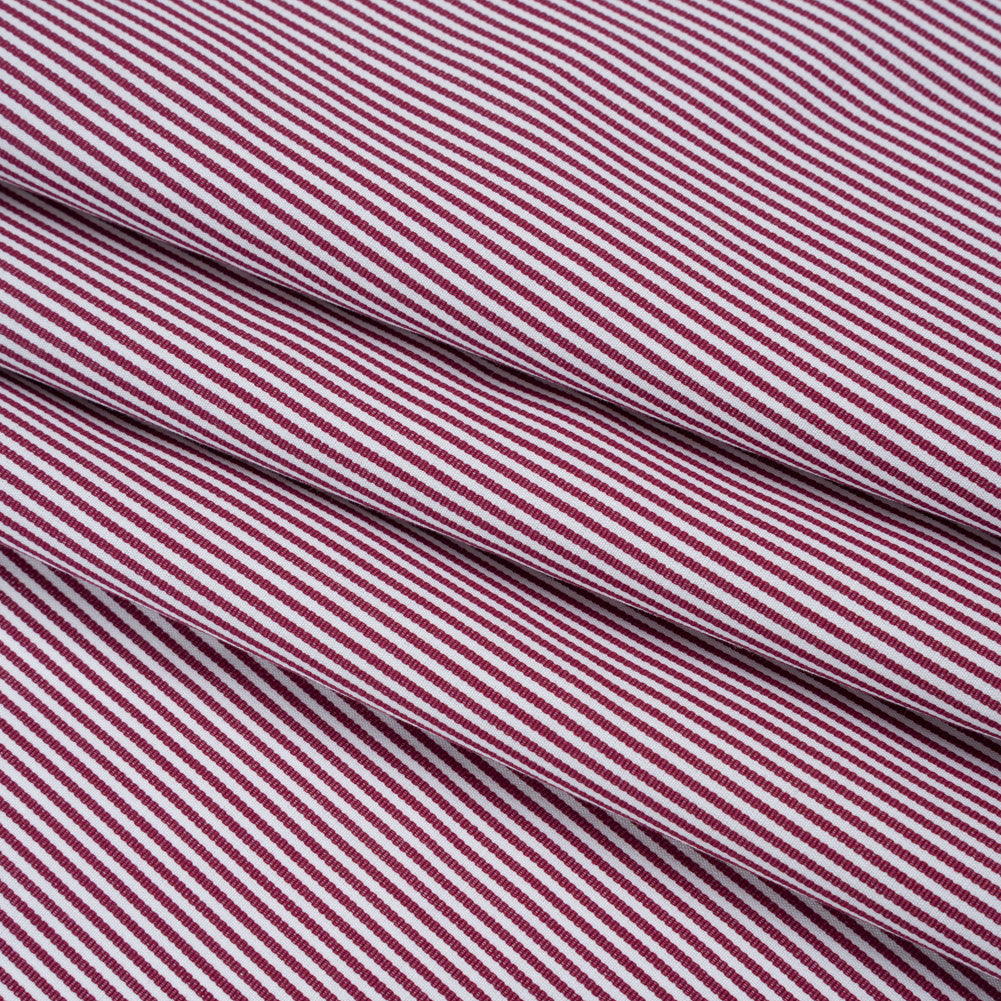 Cotton Shirting - Maroon and White Candy Stripes - Deadstock