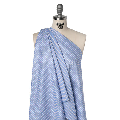 Cotton Twill Shirting - Air Blue, Lavender and White Stripes - Deadstock