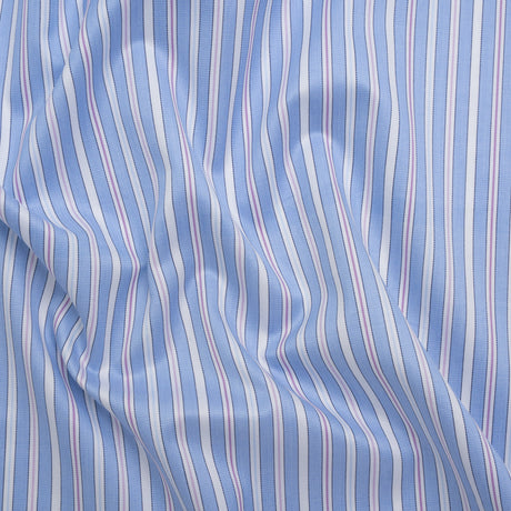 Cotton Twill Shirting - Air Blue, Lavender and White Stripes - Deadstock
