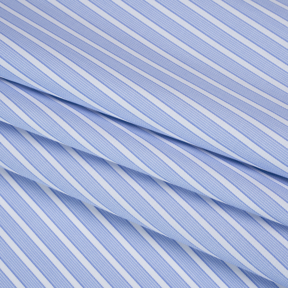 Cotton Twill Shirting - Light Blue and White Stripes - Deadstock