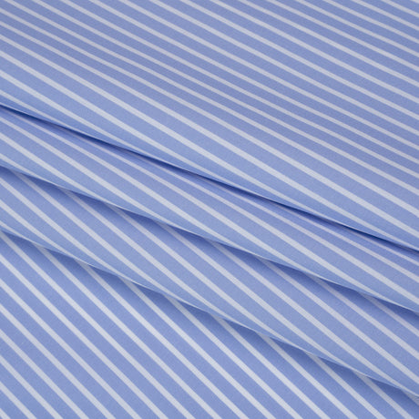 Cotton Poplin Shirting - Country Blue and White Stripes - Designer Deadstock