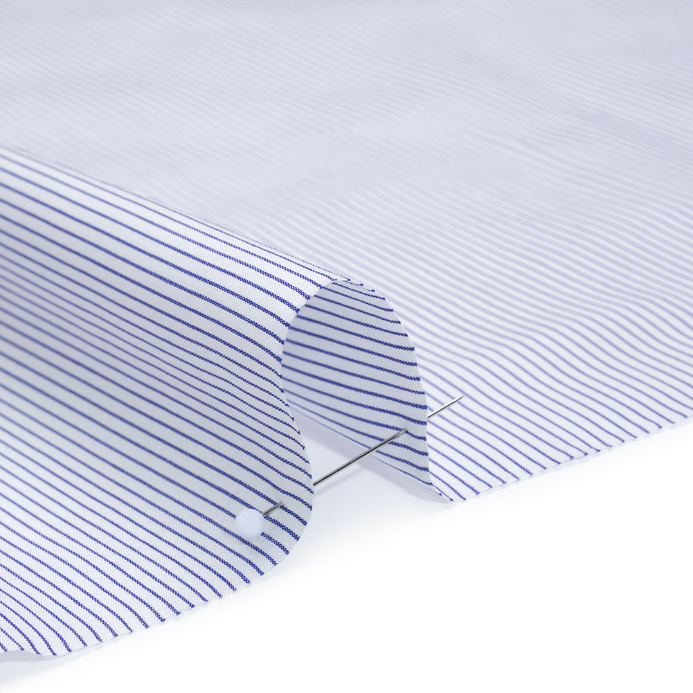 Cotton Poplin Shirting - Dark Blue and White Pinstripes - Deadstock