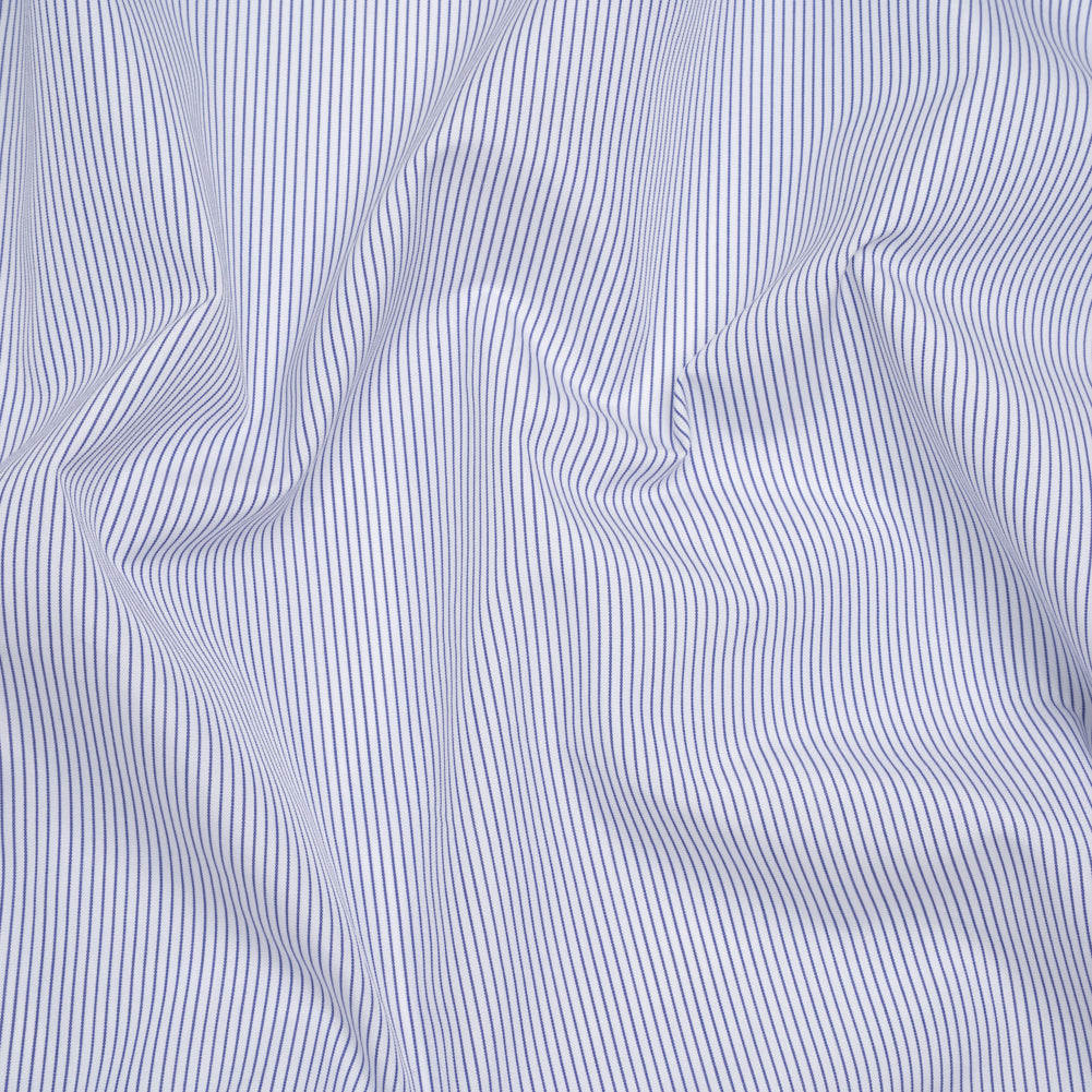 Cotton Poplin Shirting - Dark Blue and White Pinstripes - Deadstock