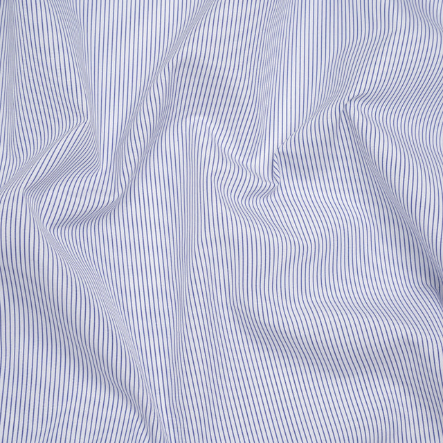 Cotton Poplin Shirting - Dark Blue and White Pinstripes - Deadstock