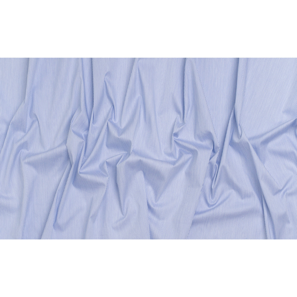 Cotton Twill Shirting - Bright Blue and White Pinstripes - Deadstock