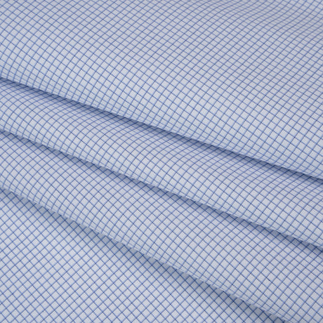 Cotton Twill Shirting - Blue and White Graph Paper Checks - Deadstock