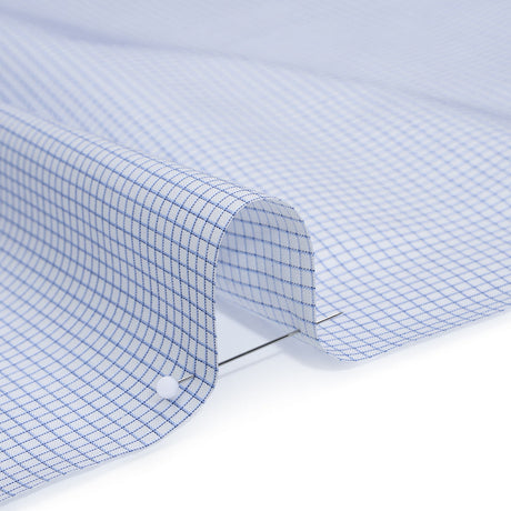 Cotton Twill Shirting - Blue and White Graph Paper Checks - Deadstock