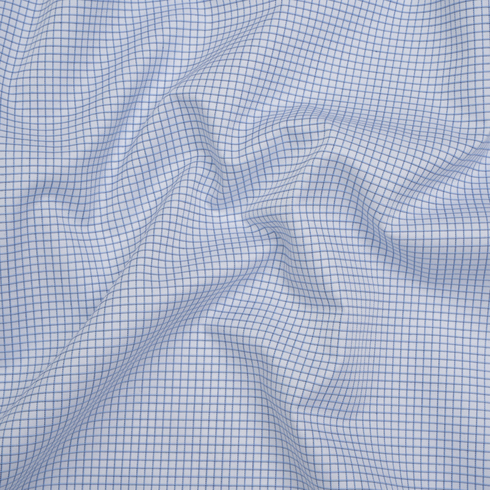 Cotton Twill Shirting - Blue and White Graph Paper Checks - Deadstock