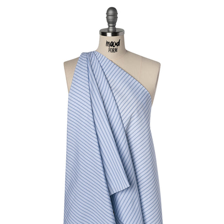 Cotton Poplin Shirting - Sky Blue, Black and White Stripes - Deadstock