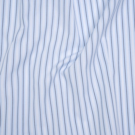 Cotton Poplin Shirting - Sky Blue, Black and White Stripes - Deadstock
