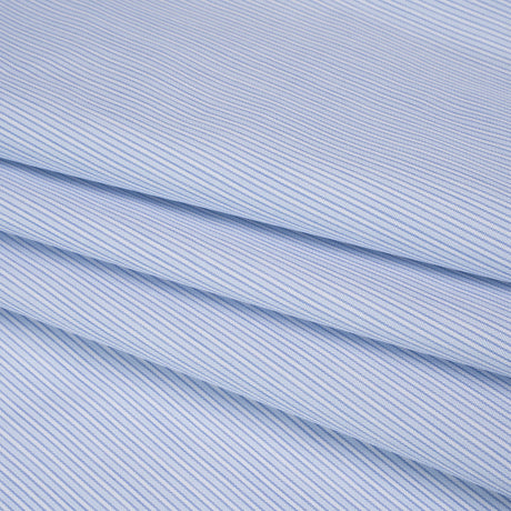 Cotton Twill Shirting - Sky Blue, Blue and White Bordered Candy Stripes - Deadstock