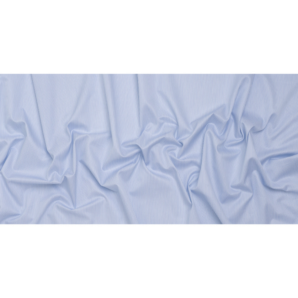 Cotton Twill Shirting - Sky Blue, Blue and White Bordered Candy Stripes - Deadstock