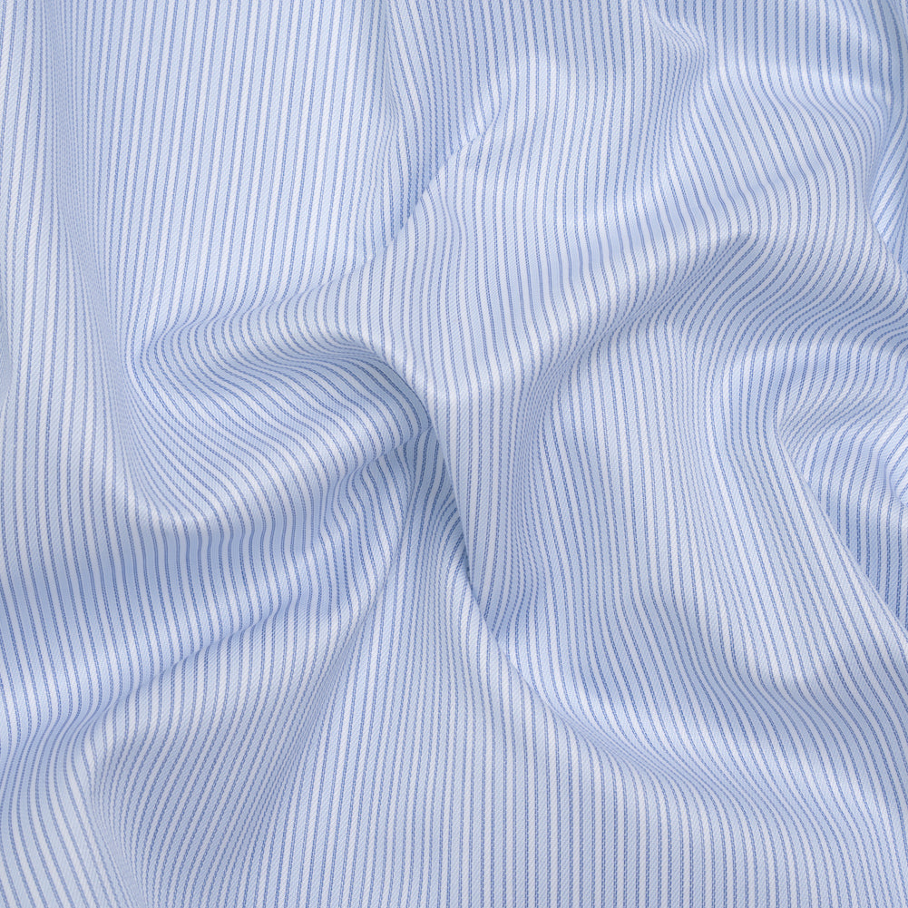Cotton Twill Shirting - Sky Blue, Blue and White Bordered Candy Stripes - Deadstock