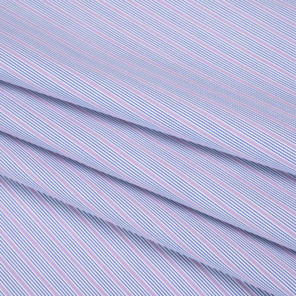 Cotton Twill Shirting - Dark Blue, Purple and White Stripes - Deadstock