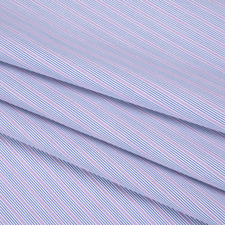 Cotton Twill Shirting - Dark Blue, Purple and White Stripes - Deadstock