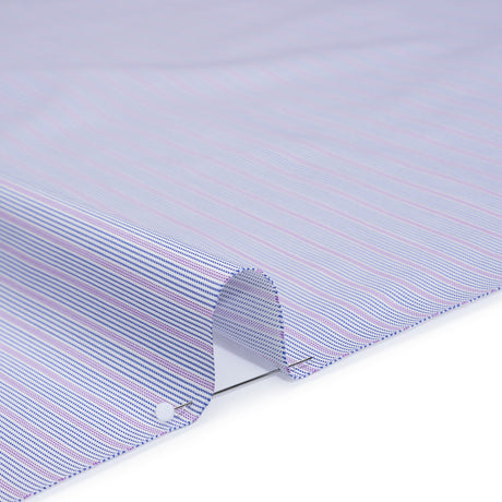 Cotton Twill Shirting - Dark Blue, Purple and White Stripes - Deadstock