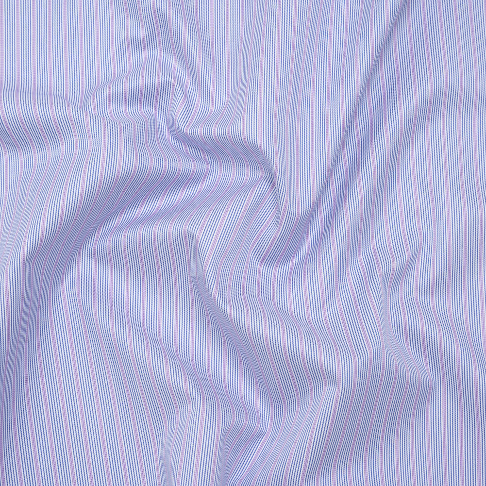 Cotton Twill Shirting - Dark Blue, Purple and White Stripes - Deadstock