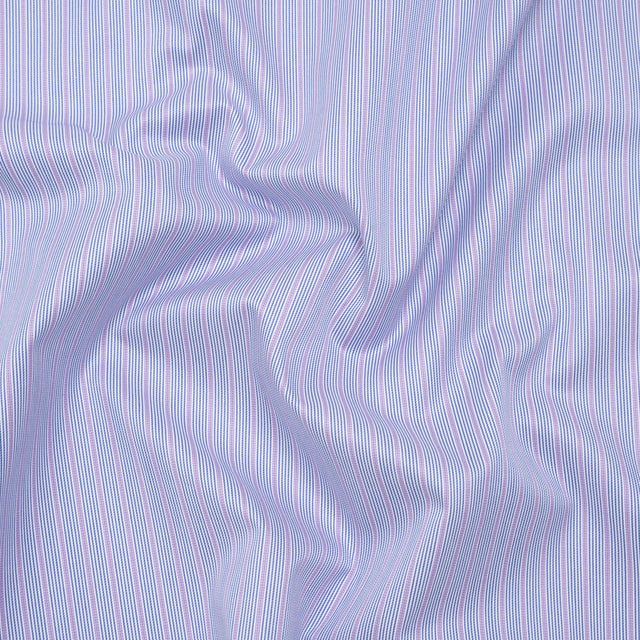 Cotton Twill Shirting - Dark Blue, Purple and White Stripes - Deadstock