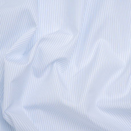 Cotton Shirting - White and Pale Blue Pinstripes - Designer Deadstock