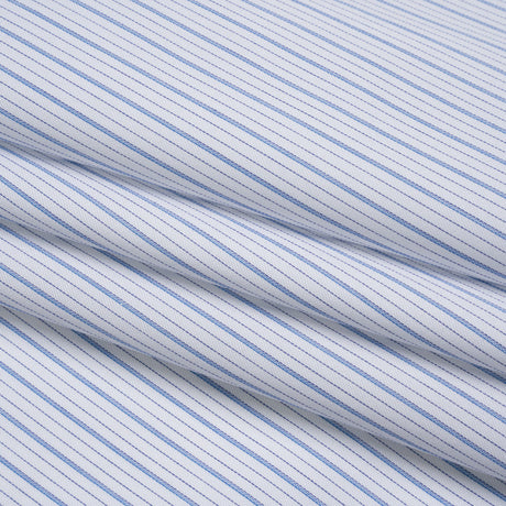 Cotton Twill Shirting - Sky Blue, Navy and White Stripes - Deadstock