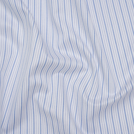 Cotton Twill Shirting - Sky Blue, Navy and White Stripes - Deadstock